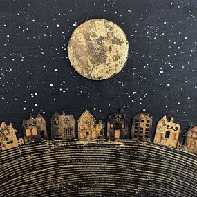 Gemälde, Super moon over city, Kristiana Georgieva