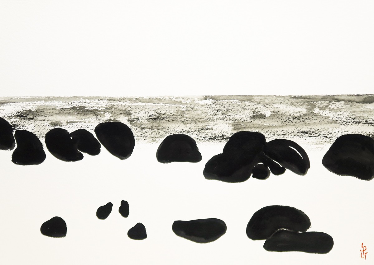 Gilt - Gilles Thiebault, Mer et rochers - Paysage marin à l'encre de chine Gilt - Gilles Thiebault, Mer et rochers - Paysage marin à l'encre de chine