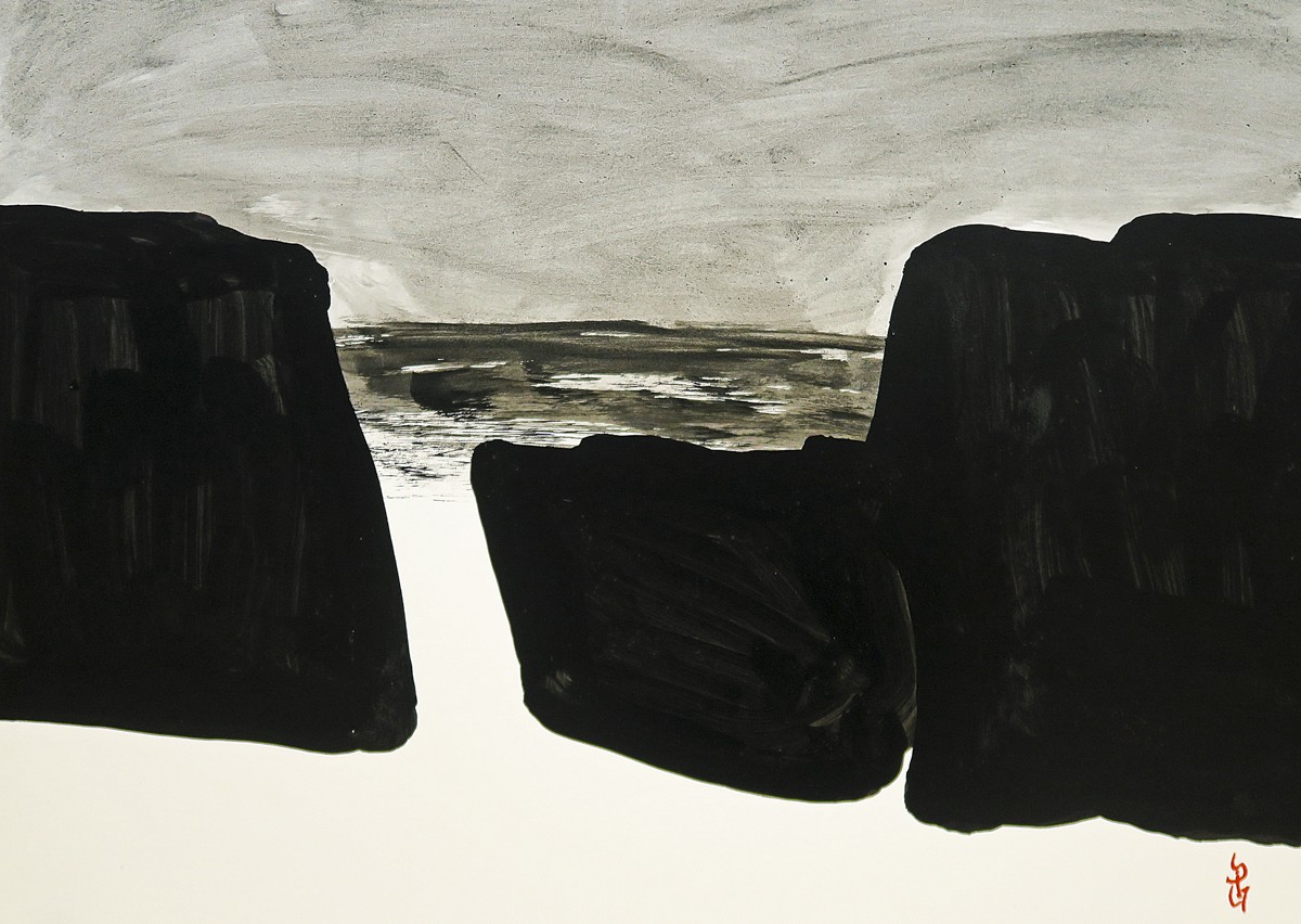 Gilt - Gilles Thiebault, Mer et rochers - Paysage marin à l'encre de chine Gilt - Gilles Thiebault, Mer et rochers - Paysage marin à l'encre de chine