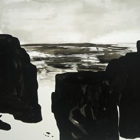 Peinture, Mer et rochers - Paysage marin à l'encre de chine, Gilt - Gilles Thiebault