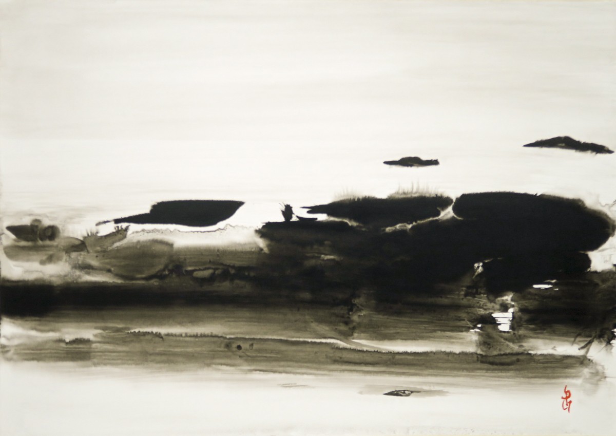 Gilt - Gilles Thiebault, Mer et rochers - Paysage marin abstrait à l'encre de chine Gilt - Gilles Thiebault, Mer et rochers - Paysage marin abstrait à l'encre de chine