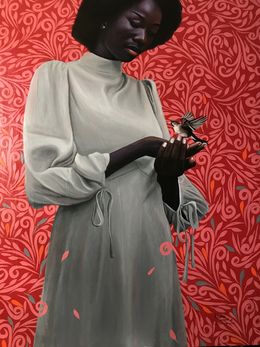 Painting, Worthy Than a Sparrow 2 - 21st Century Contemporary, Figurative, Bird, Woman, Kehinde Mayowa