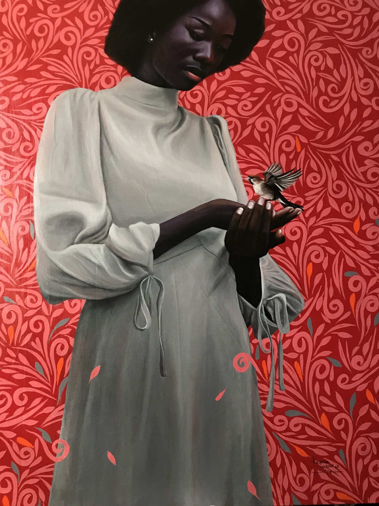Kehinde Mayowa, Worthy Than a Sparrow 2 - 21st Century Contemporary, Figurative, Bird, Woman Kehinde Mayowa, Worthy Than a Sparrow 2 - 21st Century Contemporary, Figurative, Bird, Woman