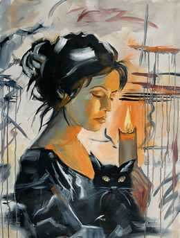 Gemälde, Woman with black cat, Schagen Vita