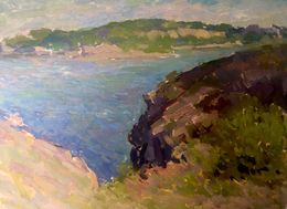Gemälde, River along the rocky shore, Peter Tovpev