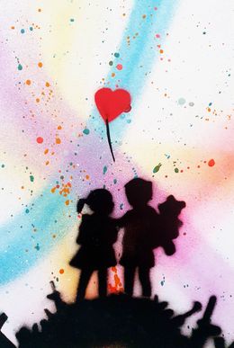 Painting, Girl & boy coeur banksy Pochoir, Spaco