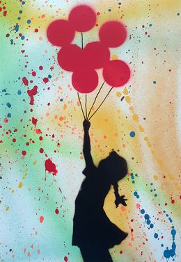 Painting, Girl ballons banksy Pochoir, Spaco
