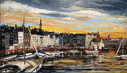 Painting, Crépuscule sur le vieux bassin Honfleur, Frank De Blok