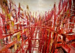 Painting, Red urban canyon, Frank De Blok