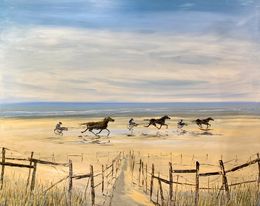 Gemälde, Trotteurs sur la plage, Frank De Blok