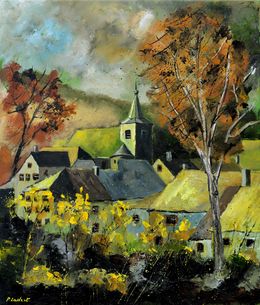 Painting, Old village in my countryside  -  Sosoye, Pol Ledent