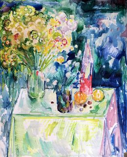 Gemälde, Summer flowers on the table, Peter Tovpev