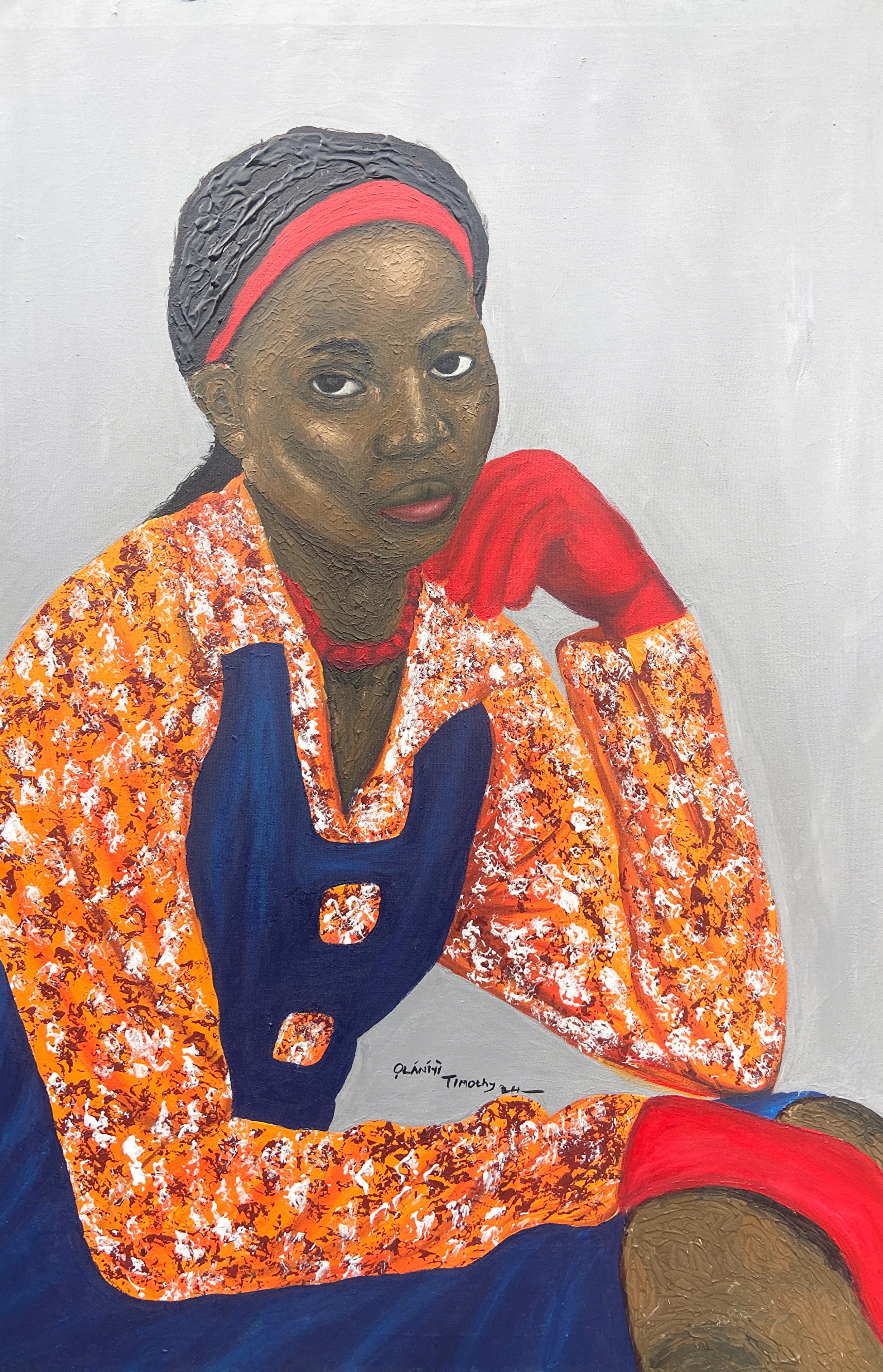 Olaniyi Timothy, While I Wait 1 - 21st Century, Contemporary, Figurative, Portrait, Women, Love Olaniyi Timothy, While I Wait 1 - 21st Century, Contemporary, Figurative, Portrait, Women, Love