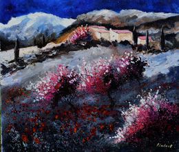 Painting, Pink trees in Provence, Pol Ledent