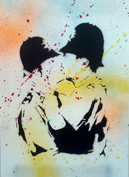 Gemälde, Policemen kiss Banksy Pochoir, Spaco