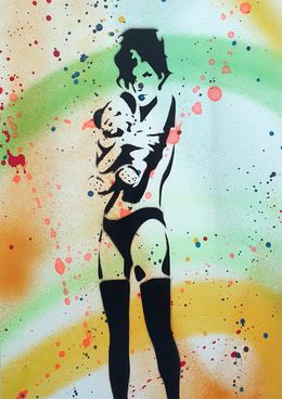 Painting, Fille ours banksy Pochoir, Spaco