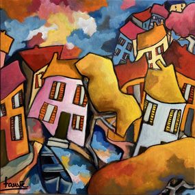 Painting, Je t'aime mon village, Martine Fauve Dechavanne