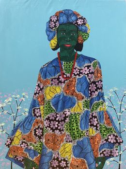 Peinture, Inner Nature 3 - 21st Century, Contemporary, Figurative, Women on African Fabric, Oluwafemi Afolabi