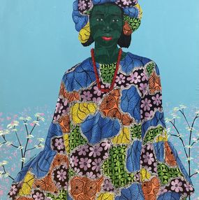 Gemälde, Inner Nature 3 - 21st Century, Contemporary, Figurative, Women on African Fabric, Oluwafemi Afolabi