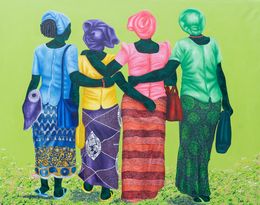 Painting, Good Woman - 21st Century, Contemporary, Figurative, Women on African Fabric, Oluwafemi Afolabi