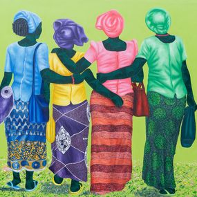 Painting, Good Woman - 21st Century, Contemporary, Figurative, Women on African Fabric, Oluwafemi Afolabi