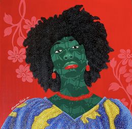 Painting, Mixed Feeling - 21st Century, Contemporary, Figurative, Women, African Fabric, Oluwafemi Afolabi