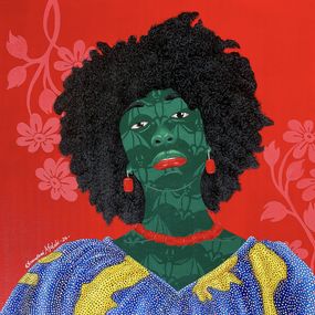 Gemälde, Mixed Feeling - 21st Century, Contemporary, Figurative, Women, African Fabric, Oluwafemi Afolabi