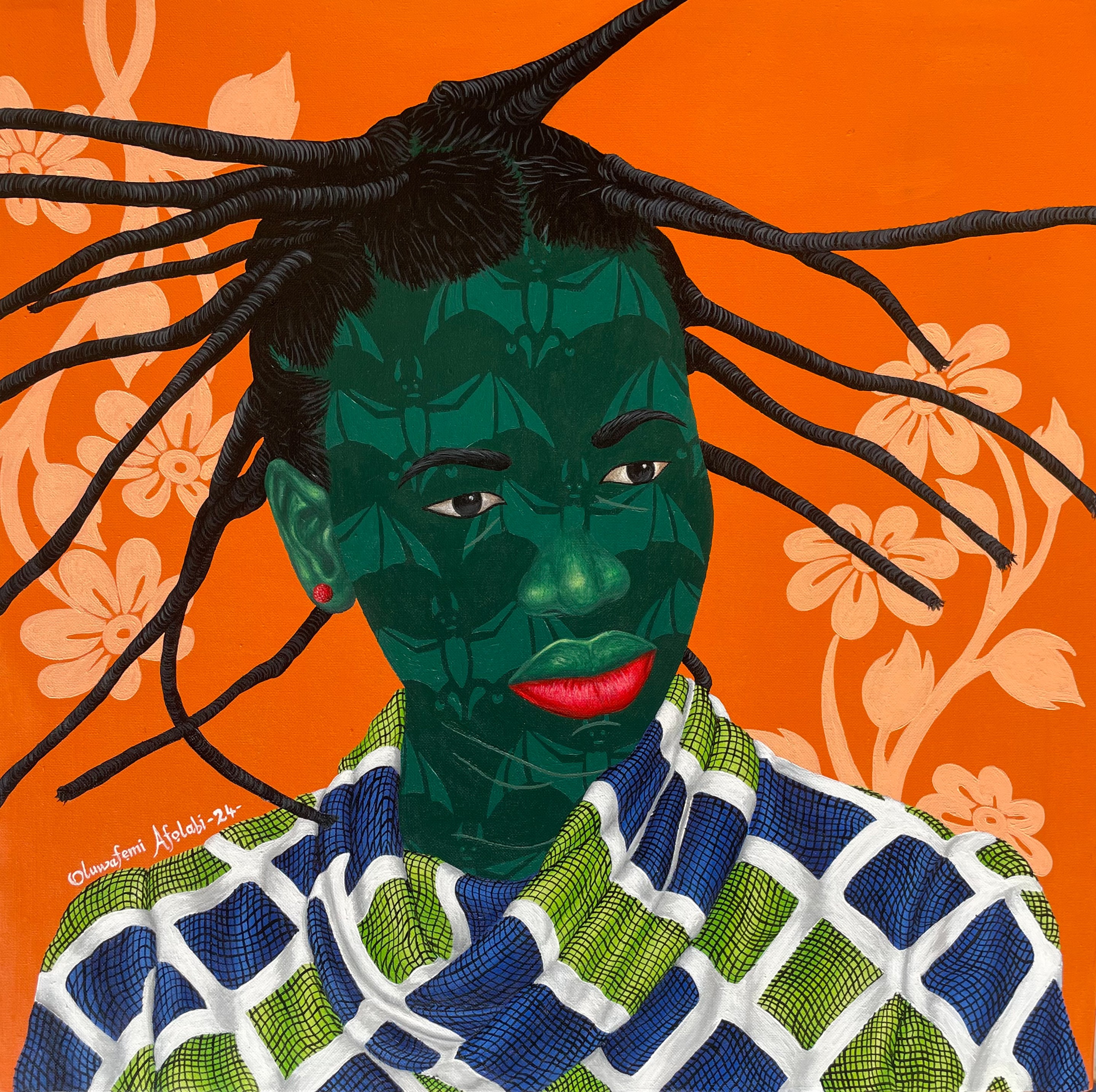 Oluwafemi Afolabi, Optimistic - 21st Century, Contemporary, Figurative, Women, African Fabric Oluwafemi Afolabi, Optimistic - 21st Century, Contemporary, Figurative, Women, African Fabric
