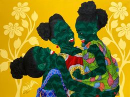 Gemälde, Happiness - 21st Century, Contemporary, Figurative, Children Art, African Fabric, Oluwafemi Afolabi