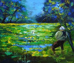 Painting, Catching a trout, Pol Ledent