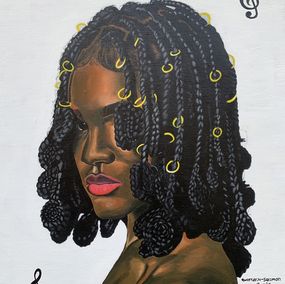 Gemälde, Never Back Down - 21st Century, Contemporary, Figurative Portrait, Women, Africa, Awofadeju Solomon