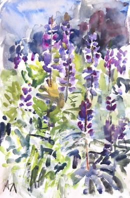 Fine Art Drawings, Etude with Irises. Watercolor. Flora, Fauna and Art Exh, Anna Lageda