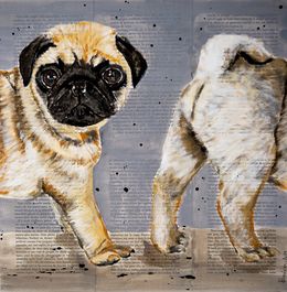 Painting, Portrait PUG - French school - Where is my body 03 Chut les Barbizons! NSWE, Bazévian Delacapucinière
