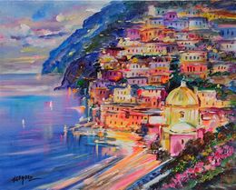 Gemälde, Warm evening on the sea - Positano painting, Alfredo Grimaldi