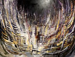 Painting, Fish-Eye Cityscape Event Horizon, Frank De Blok