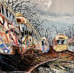 Peinture, Cimetière de tramways à Sofia à l’époque Communiste, Frank De Blok
