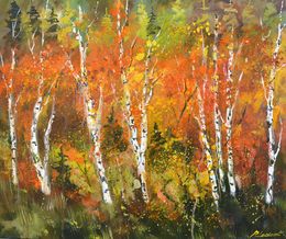 Painting, Aspentrees in autumn 7624, Pol Ledent