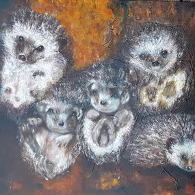 Peinture, Petits d'herissons, Nicole Lavigne