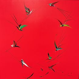 Peinture, Les oiseaux rouges, Cristo Lorini
