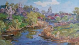 Painting, The river flows through the city, Kovalenko Ivan