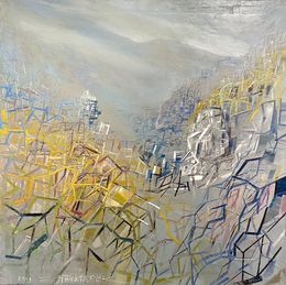 Painting, Multi-cubical Architectural Landscape in grey, Frank De Blok