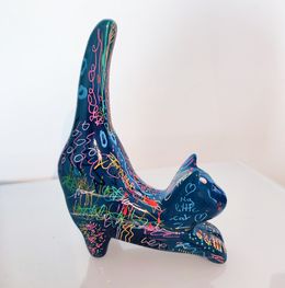 Sculpture, Blue flower cat, Âme Sauvage