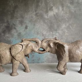 Sculpture, Baiser d’éléphants / Kiss of elephants, Sylvie Gaudissart