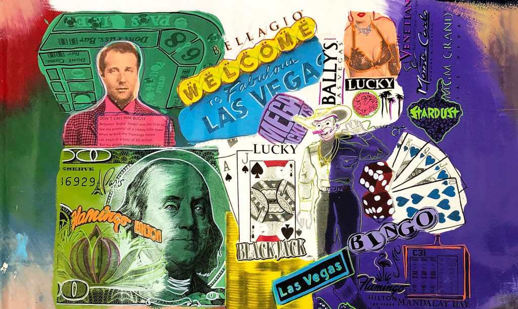 Steve Kaufman, Las Vegas Icons Collage (unique hand painted silkscreen on canvas) Steve Kaufman, Las Vegas Icons Collage (unique hand painted silkscreen on canvas)
