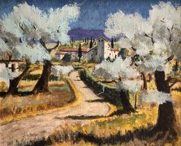 Painting, Vue sur un paysage de Toscane, René Grossen