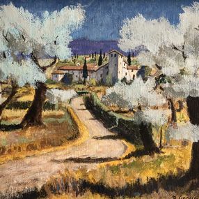 Gemälde, Vue sur un paysage de Toscane, René Grossen