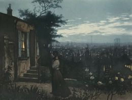Print, Deux amants dans un jardin au dessus de Paris, Lionello Balestrieri