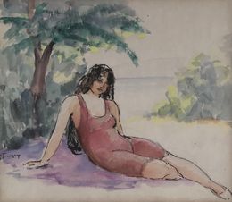 Fine Art Drawings, Jeune femme sur le sable, Gustave Francois