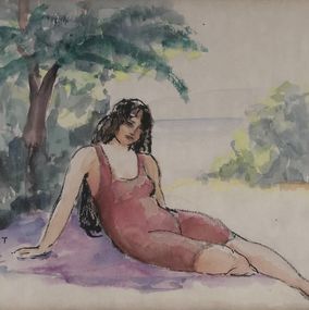 Zeichnungen, Jeune femme sur le sable, Gustave Francois