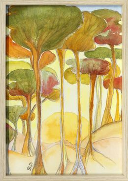 Painting, Sous les pins - Paysage forêt stylisée, Christelle Maria